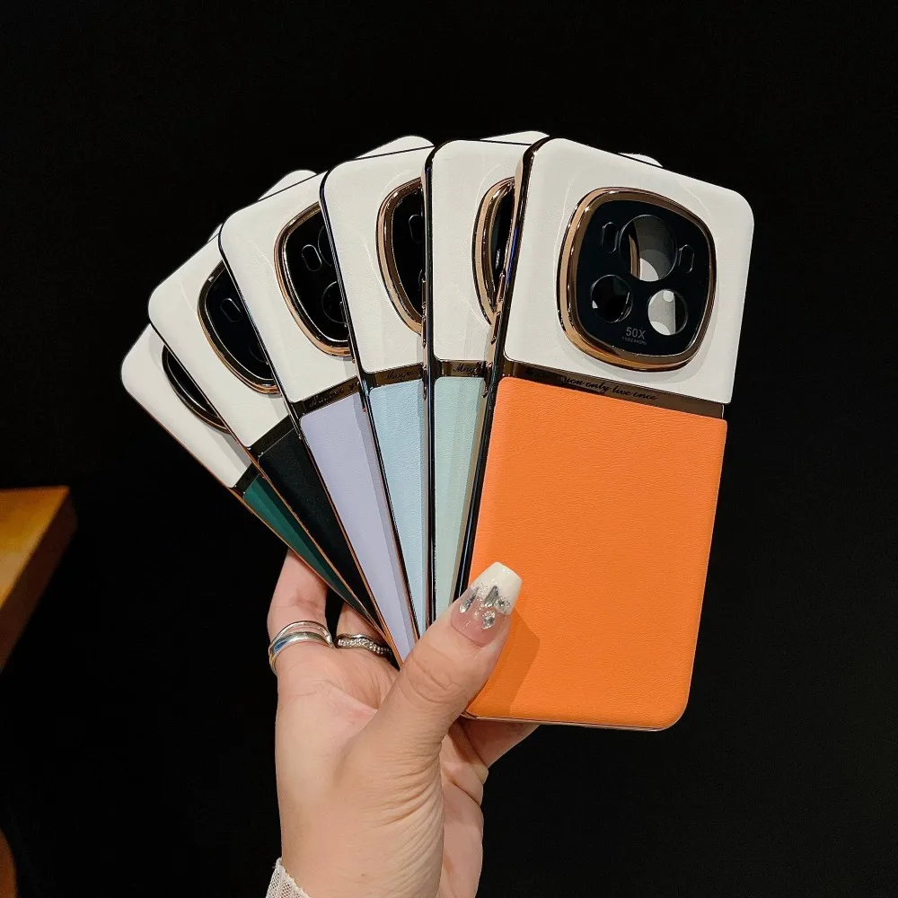 Para Huawei Honor Magic 7 Pro funda de lujo de cuero PU piel lente protectora trasera funda para Honor Magic7 7Pro 6 Pro carcasa de teléfono