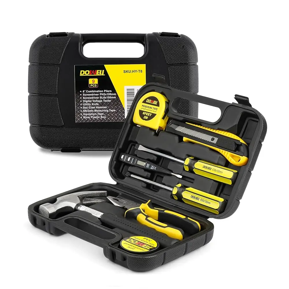 

Small Homeowner Tool Set 9 Pieces General Household Small Hand Tool Kit With Plastic Tool Box Storage Case