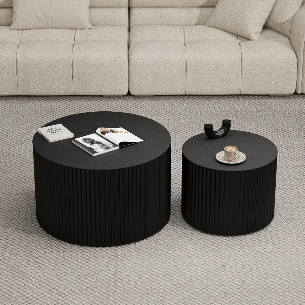 Coffee Table Set of 2 Modern Circle Nesting Coffee Table Handcrafted Drum Nesting Table Nesting Coffee Tables for Living