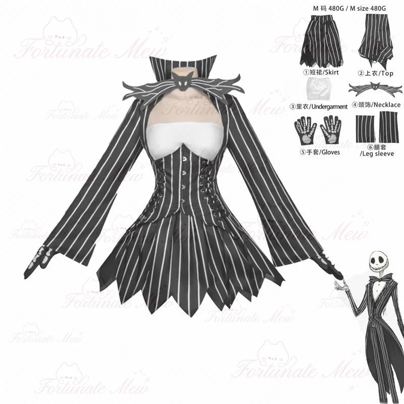 Damen Jack Cosplay Kostüm Karneval Halloween Gothic Langarm-Oberteil mit Rock und Handschuhen Anime Jack Uniform Kleidung Anzug