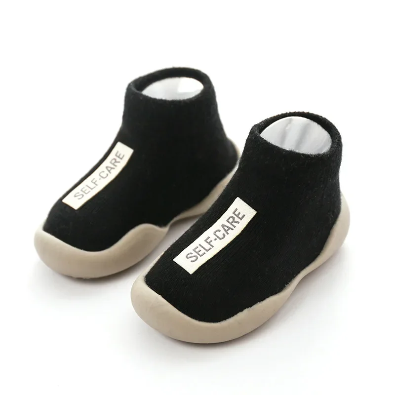 Unisex Baby First Walker Anti-slip Shoes - Black Knit Booties