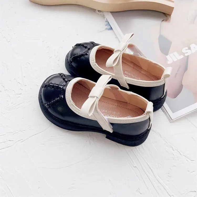 2024 Spring Autumn New Girls' Bowknot Leather Shoes Cute Children's Soft Sole Single Shoes Western Fashion Princess Shoes