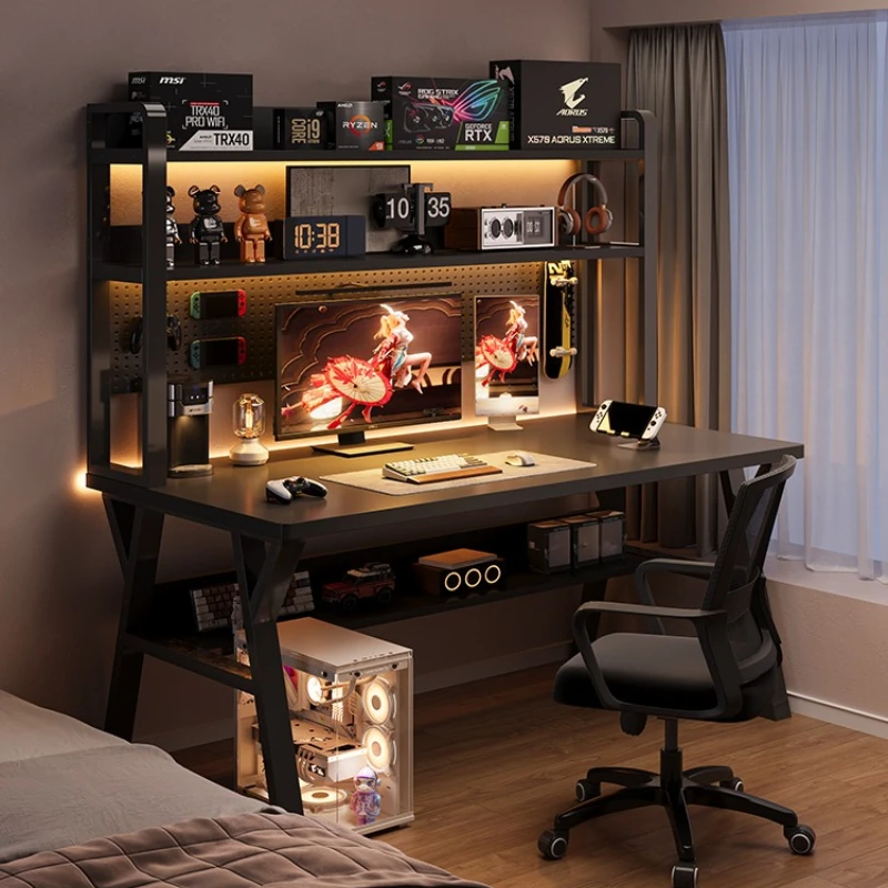 

Home desk, bookshelf, integrated desk, perforated board, study bedroom, e-sports