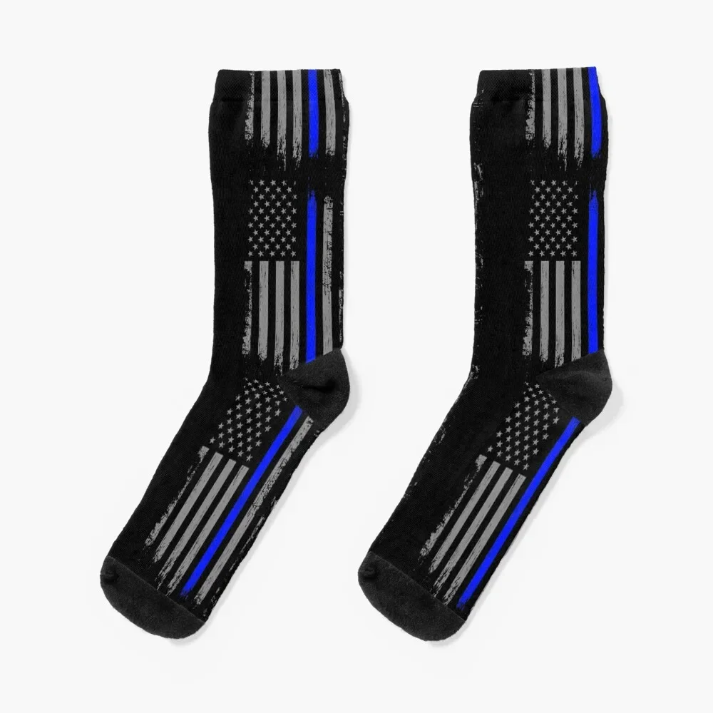 

Thin Blue Line American Flag Socks winter thermal anime sport Running Socks For Men Women's