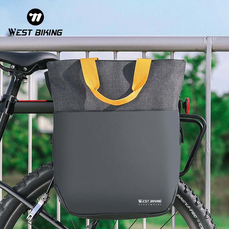 WEST BIKING MTB Pannier Bag Water Repellent PU Side Bag Quick Release Rear Seat Rack Bag Bike Cargo Carrier Bag Men Hand Bag