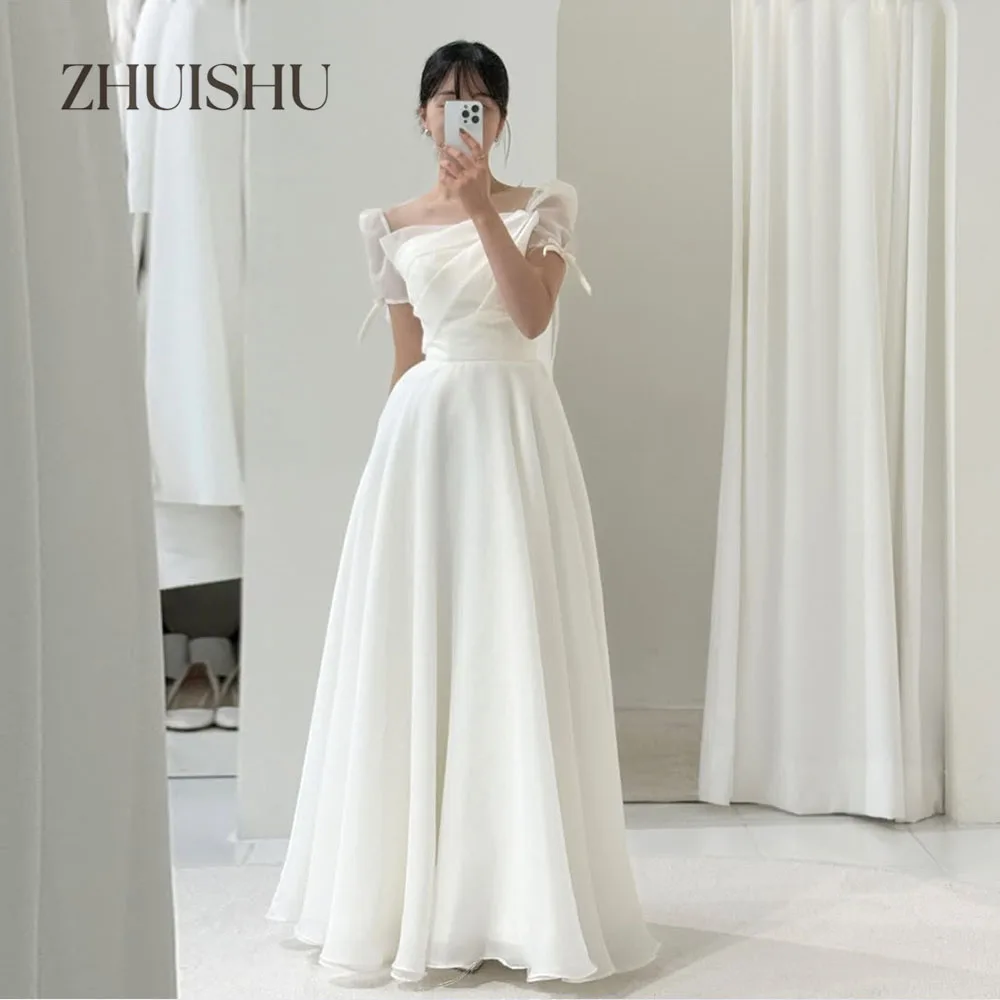 ZHUISHU-vestidos de novia coreanos encantadores de manga corta, línea A, largo hasta el suelo, Organza de seda, vestido de fiesta de noche personalizado, vestido de graduación