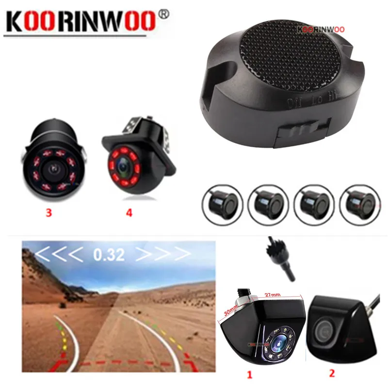 Koorinwoo Car Video Parking Backup Radar Kit 4 For Android Radio Monitor Rearview Camera Dynamic Trajectory Parktronic Sensors