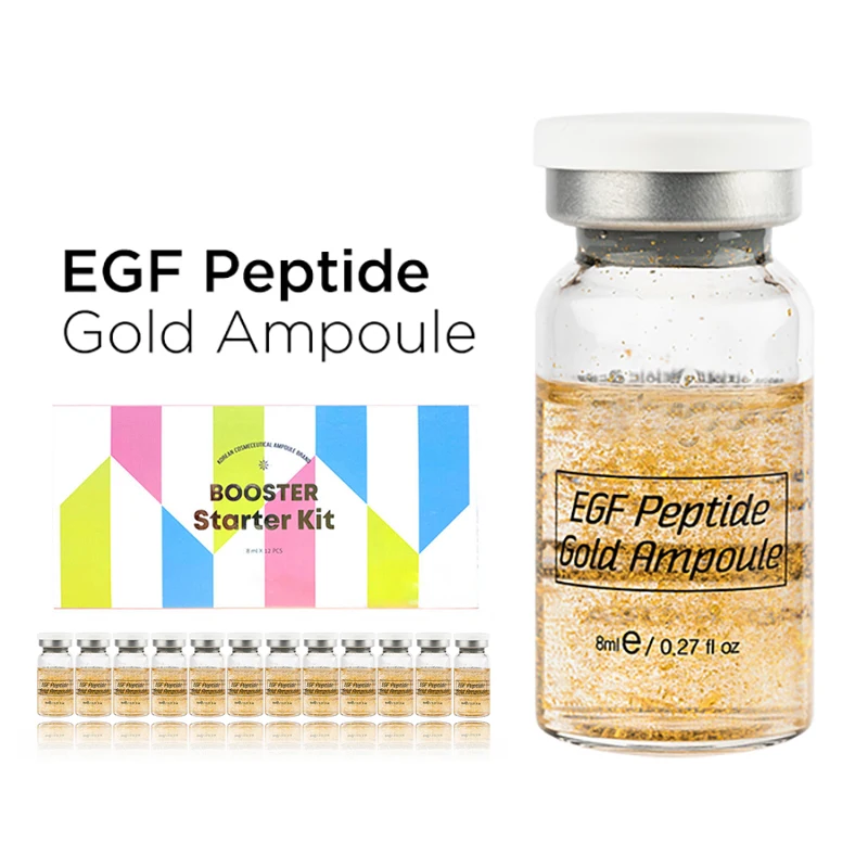 EGF Peptide Gold Ampoule Korean Skin Booster Serum Kit MTS Solution Essence for Anti Wrinkle Acne Removal Brightening 12Pcs/box