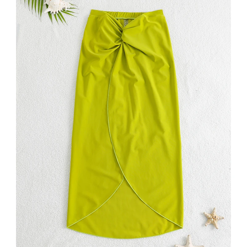 Vestido de playa liso a la moda para mujer, falda larga informal elástica con abertura en la cintura alta, ropa de playa para verano 2025, cubierta de Bikini Spice Girl