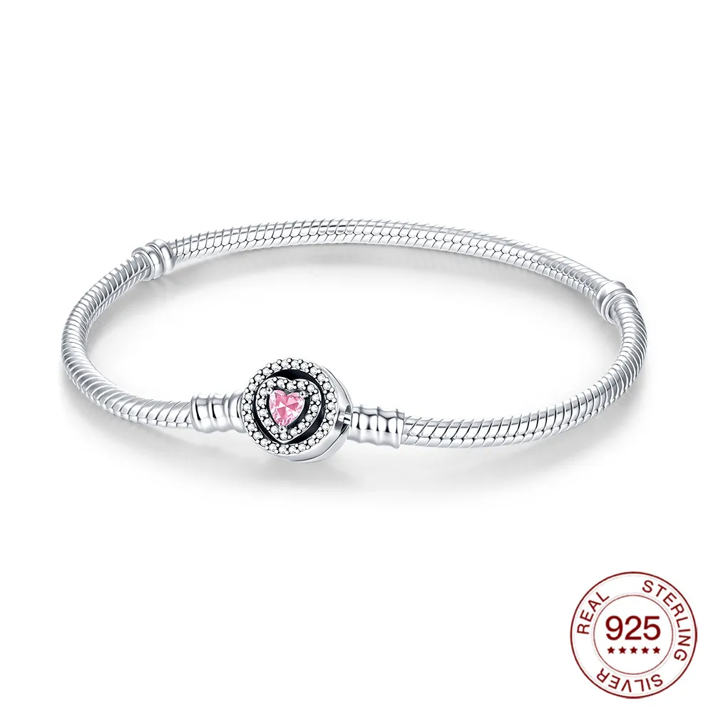 925 Sterling Silver Bracelet Love Pink Diamond Bracelet Original Charms DIY Jewelry Lover Makes Holiday Gifts For Ladies Lovers