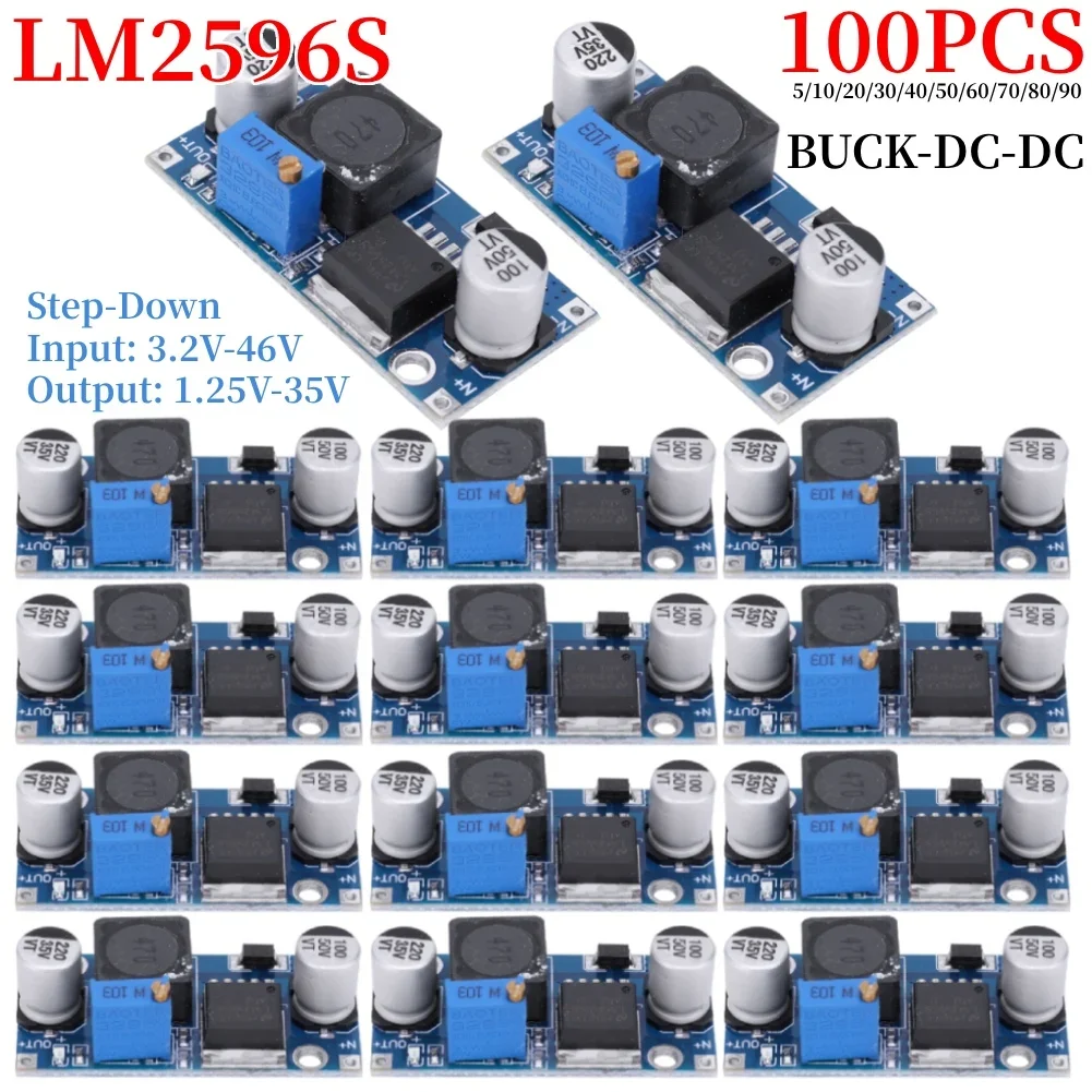 5-100PCS LM2596S DC-DC Step-down Power Supply Module 3A Adjustable Step-down Module LM2596S Voltage Regulator DC 1.25V-35V