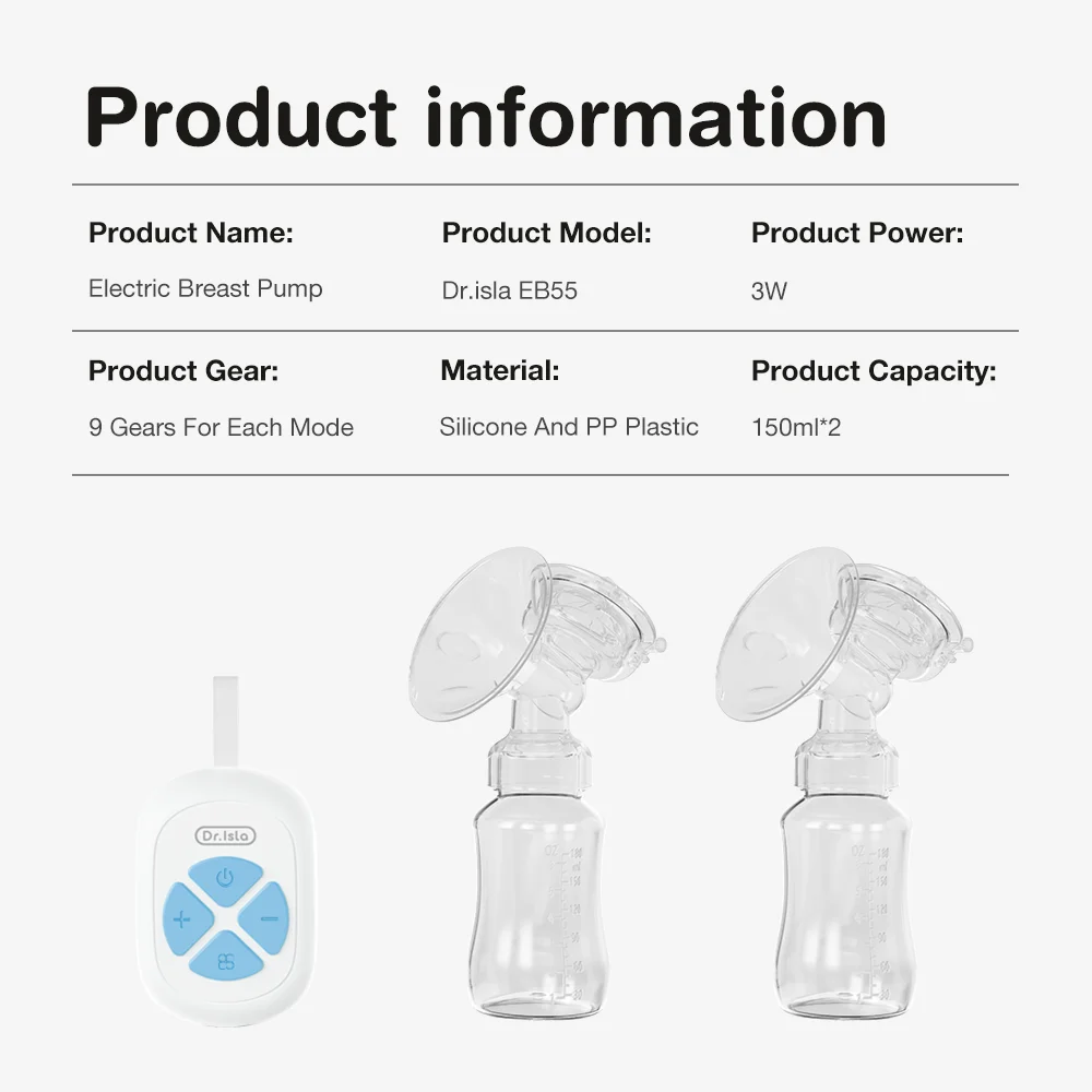 Dr.isla Double Electric Breast Pumps Powerful Nipple Suction USB Electric Breast Pump with Baby Milk Bottle Cold Heat Pad Nippl