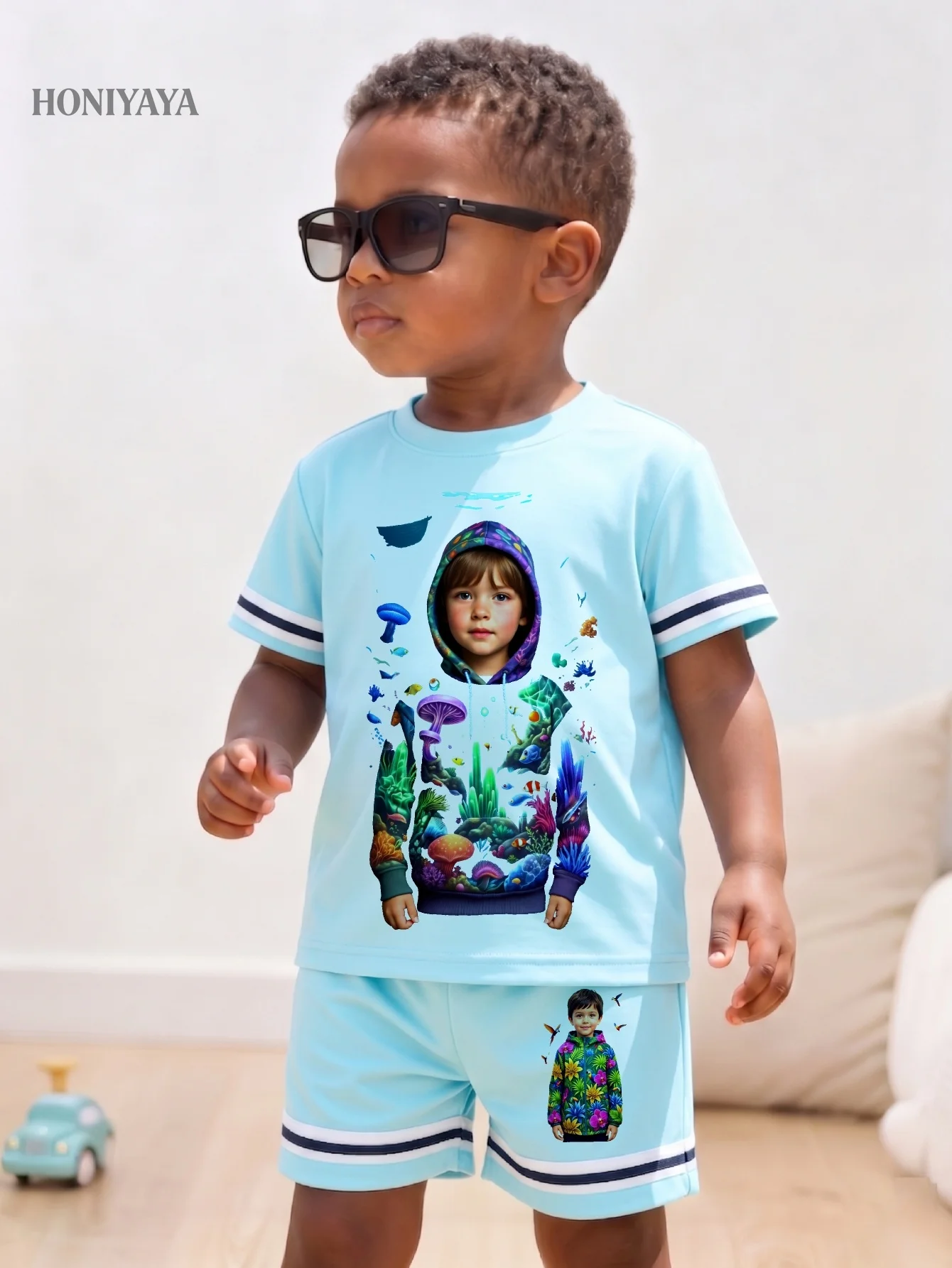Conjuntos de ropa para niños, 2 uds., estampado de explorador espacial de aventura de verano, diversión al aire libre para niños, colores vibrantes, momentos de alegría