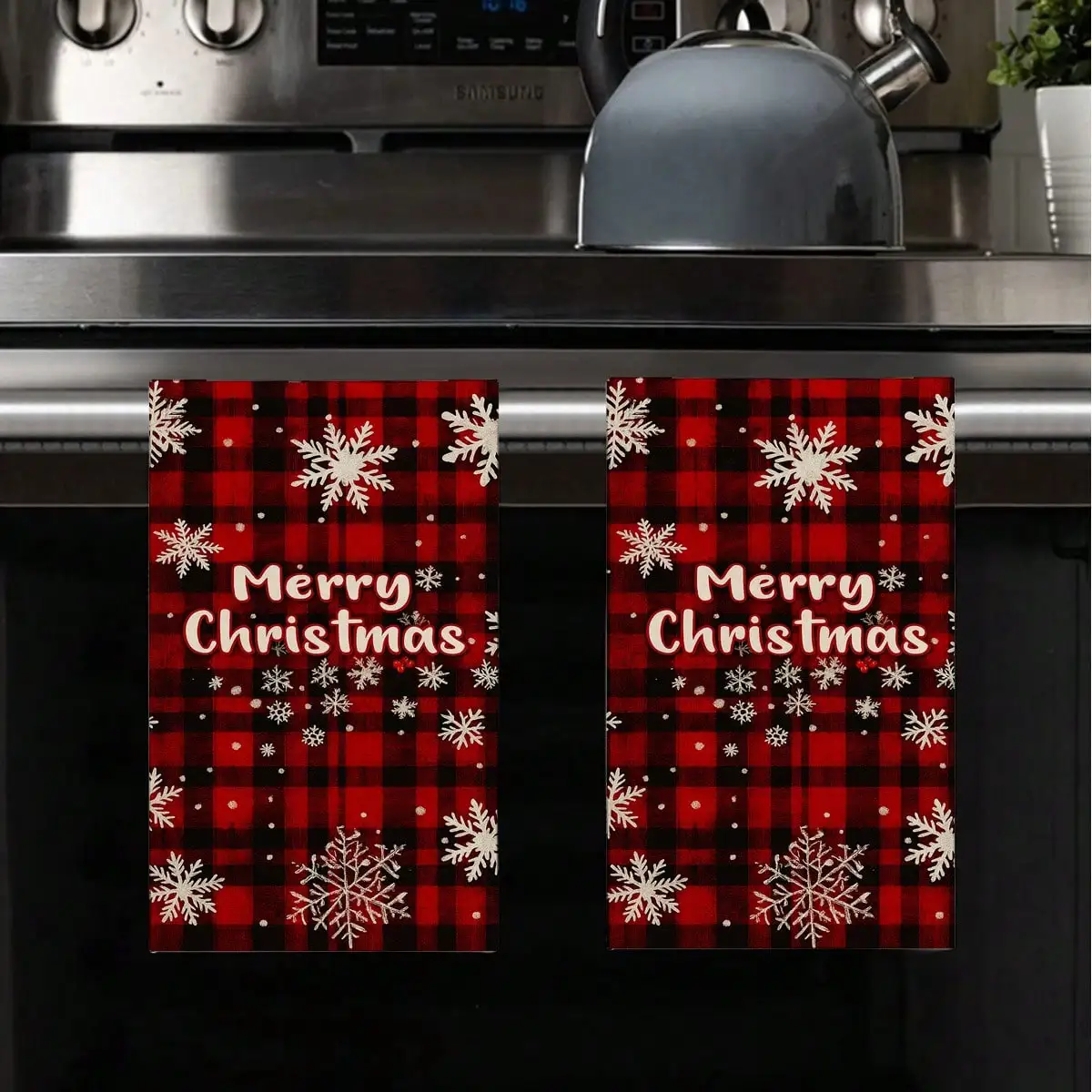 2pcOf 2 Festive Christmas-Themed Plaid Design Cartoon Kitchen Towels.Measuring 16X24 Inches, These Reusable Dish Towels Are Machine Washable.Ideal For Decorating Kitchens And Bathrooms, They Are Soft And Gentle.Great For Summer Gifting.Wishing You A