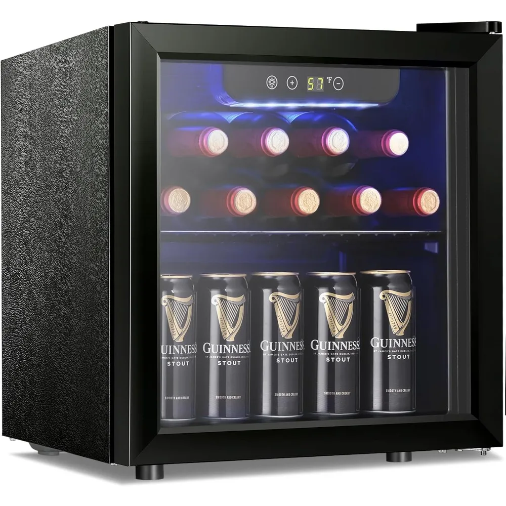 12 Bottle 48 Can Wine Cooler/Cabinet Beverage Refrigerator, Mini Fridge Low Noise Clear Glass Door Wine Cellar, 1.3 cu.ft Black