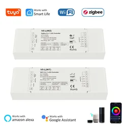 5 in1 Tuya Zigbee WiFi Smart RGB + CCT LED Controller RGBCW Strip Light dimmerabile 12V 24V 48V Smart Life APP Remote fr Alexa Google