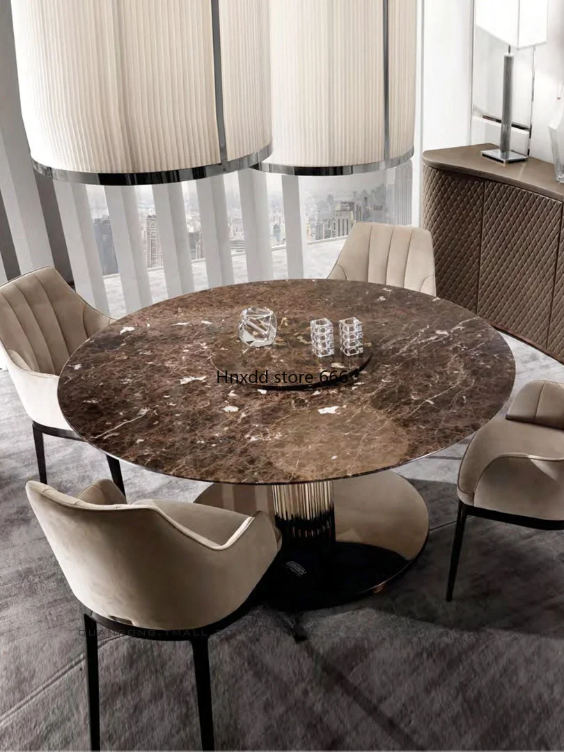 Light luxury marble six-person household dining table Italian multi-person dining table and chairs