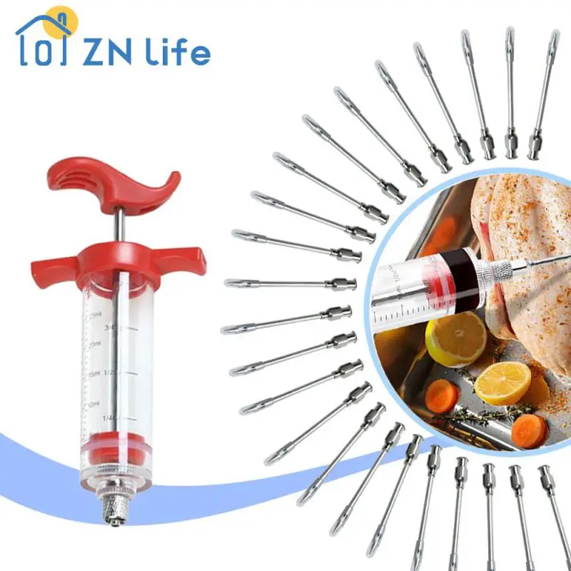 Meat Injector Syringe With 3 Marinade Injector Needles Flavor Needle BBQ Meat Syringe Marinade Injector Pork Stainless Steel