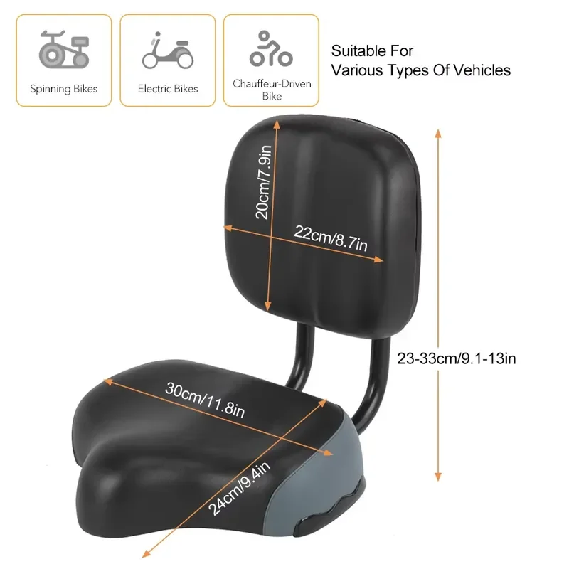 Wide Comfort Bicycle Seat With Backrest Ergonomic Saddle For Men Women Fit Electric Bikes Stationary Spinning Exercise Bikes