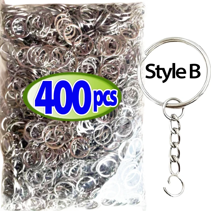 50/500 stücke versilberter Metall rohling Schlüssel bund Schlüssel bund geteilte Schlüssel ringe mit Ketten kletter schnallen Karabiner Schlüssel bund Zubehör