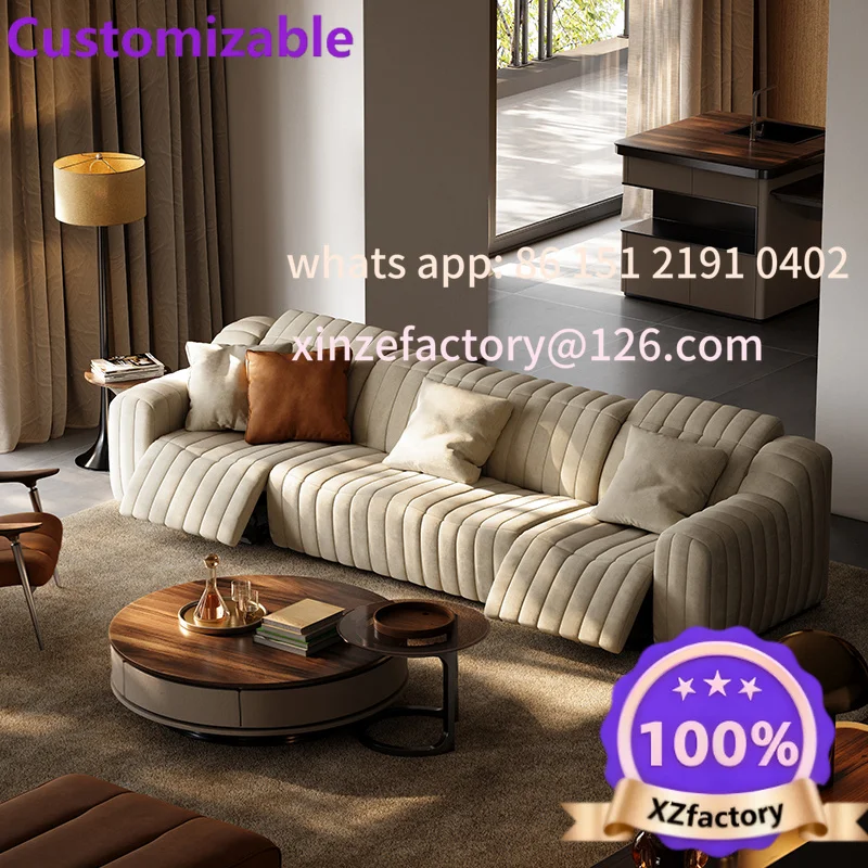 Customizable living room horizontal hall fabric sofa electric function straight row sofa