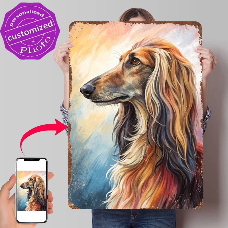 Afghan Hound Portrait Painting Metal Poster Customized Wall Art Retro Vintage Metal Signs for Man Cave Home Decoration Gaming