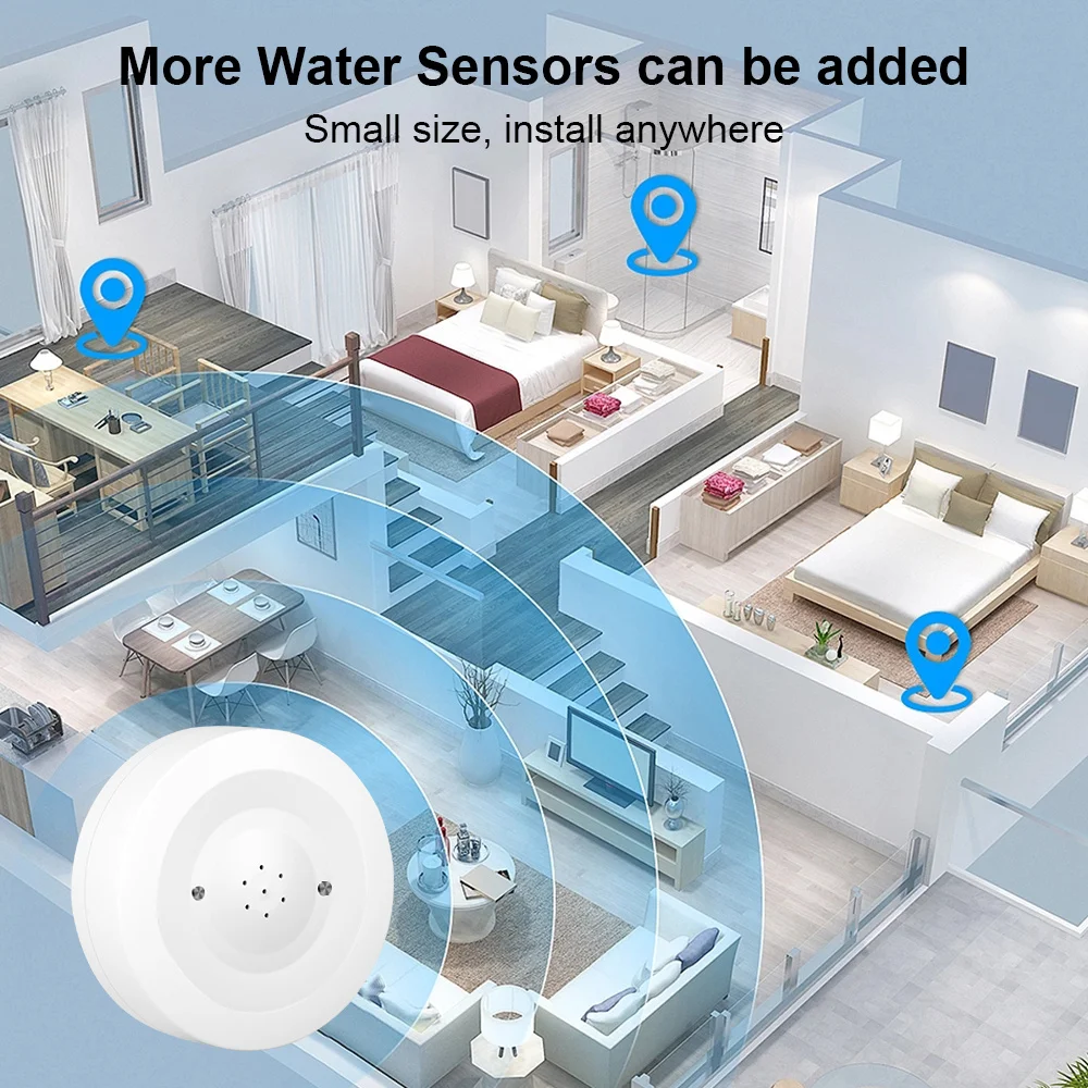 Tuya Zigbee Water Leak Sensor Flood Leakage Detector with Sound Alarm 80dB and IP55 WaterProof Sensor Remote Monitor