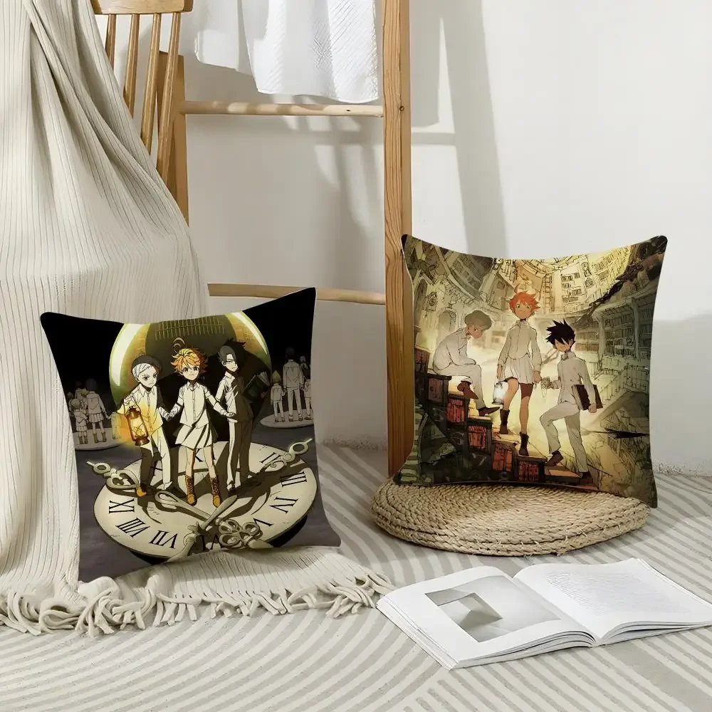 Popular Anime T-The Promised NeverlandS Cushion Cover Short Plush Breathable Pillowcase Odorless Invisible Zipper Washable