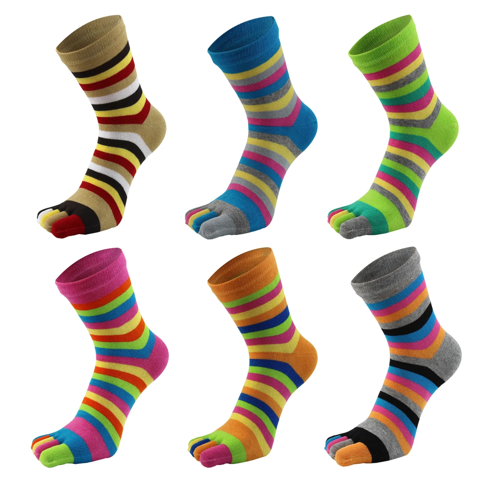 Women Toe Colorful Five Fingers Socks Striped Printed Toe Ankle Socks Women Rainbow Cotton Harajuku Women\'s Socks