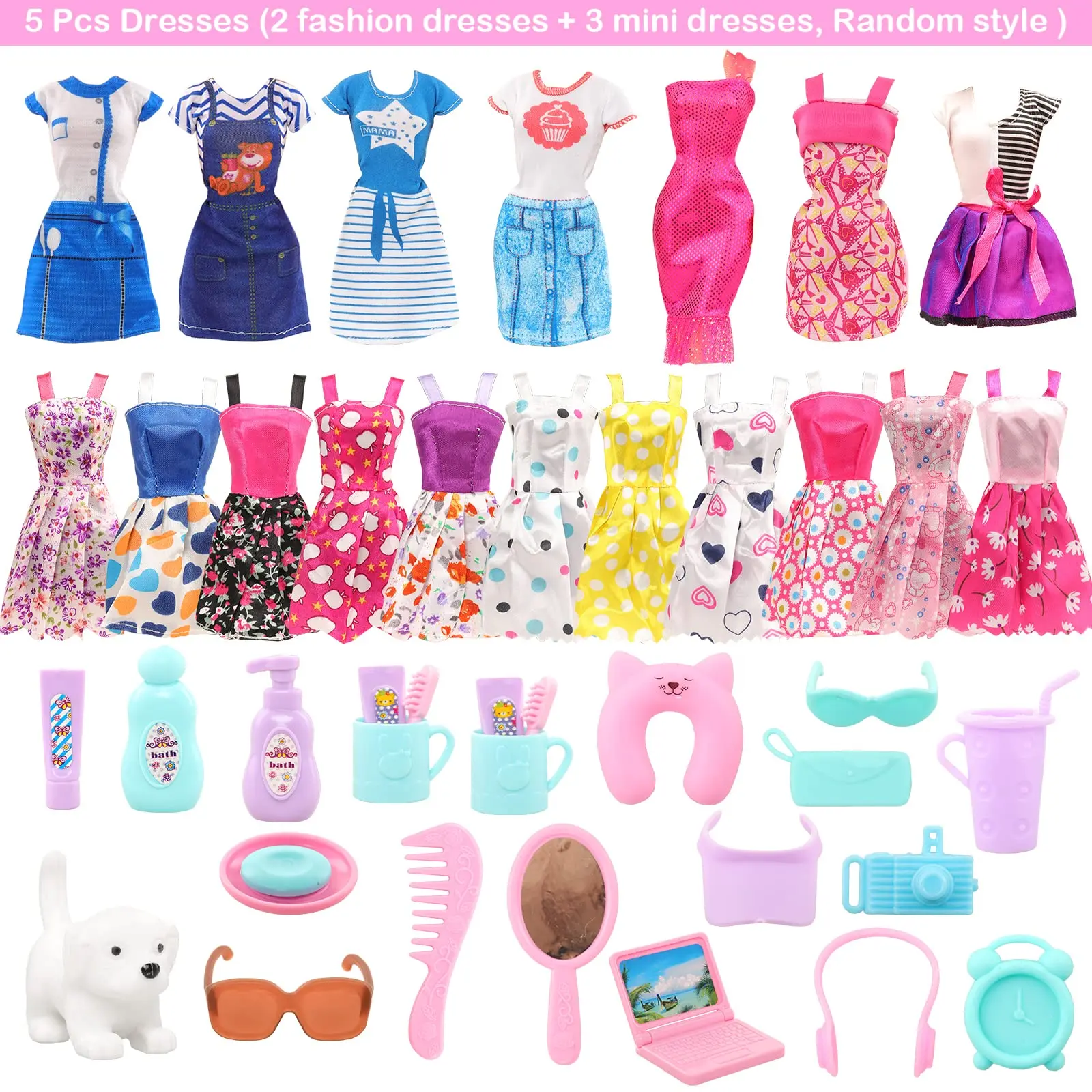 BARWA 32 Món Du Lịch Đồ Phụ Kiện Đầm Vali Chó Kính Mát Máy Tính Cho Búp Bê Barbie Accesorios Đồ Chơi Trẻ Em Cho Bé Gái