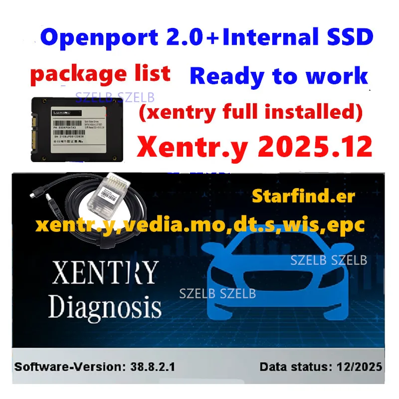 2026 New! Xentry 2025.12 Full Softwares Vediamo DTS WIS EPC Starfinder Preinstalled on Internal SSD for Openport 2.0 J2534 Cable
