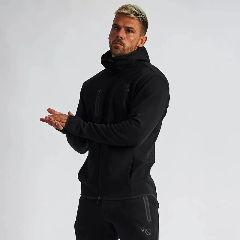 Cotton black slim-fit hooded zipper coat Streetwear Casual Top Fashion Running Exercise Exercise Fitness wear Menswear