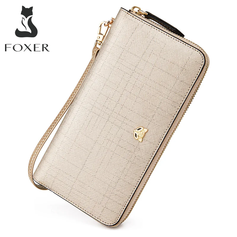 

FOXER женский кошелек из спилка, модный длинный кошелек-клатч, фирменный держатель для карт, женский кошелек для монет, сумка для денег для мамы