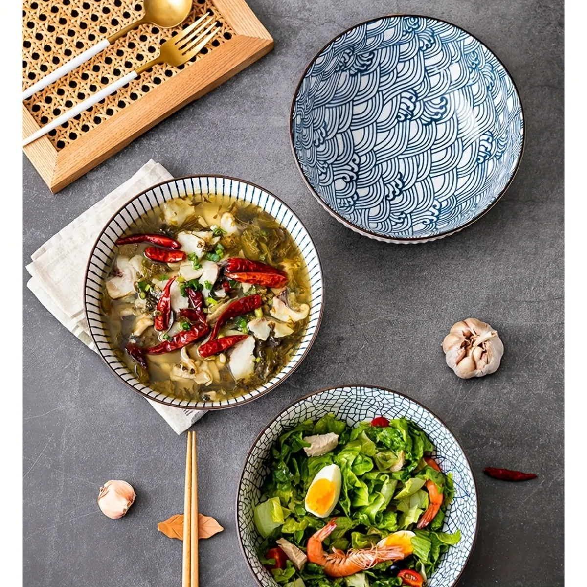 4pcs Multi-Functional Cereal Bowl Set Japanese Ceramic Bowls 11.43cm Versatile for Various Foods