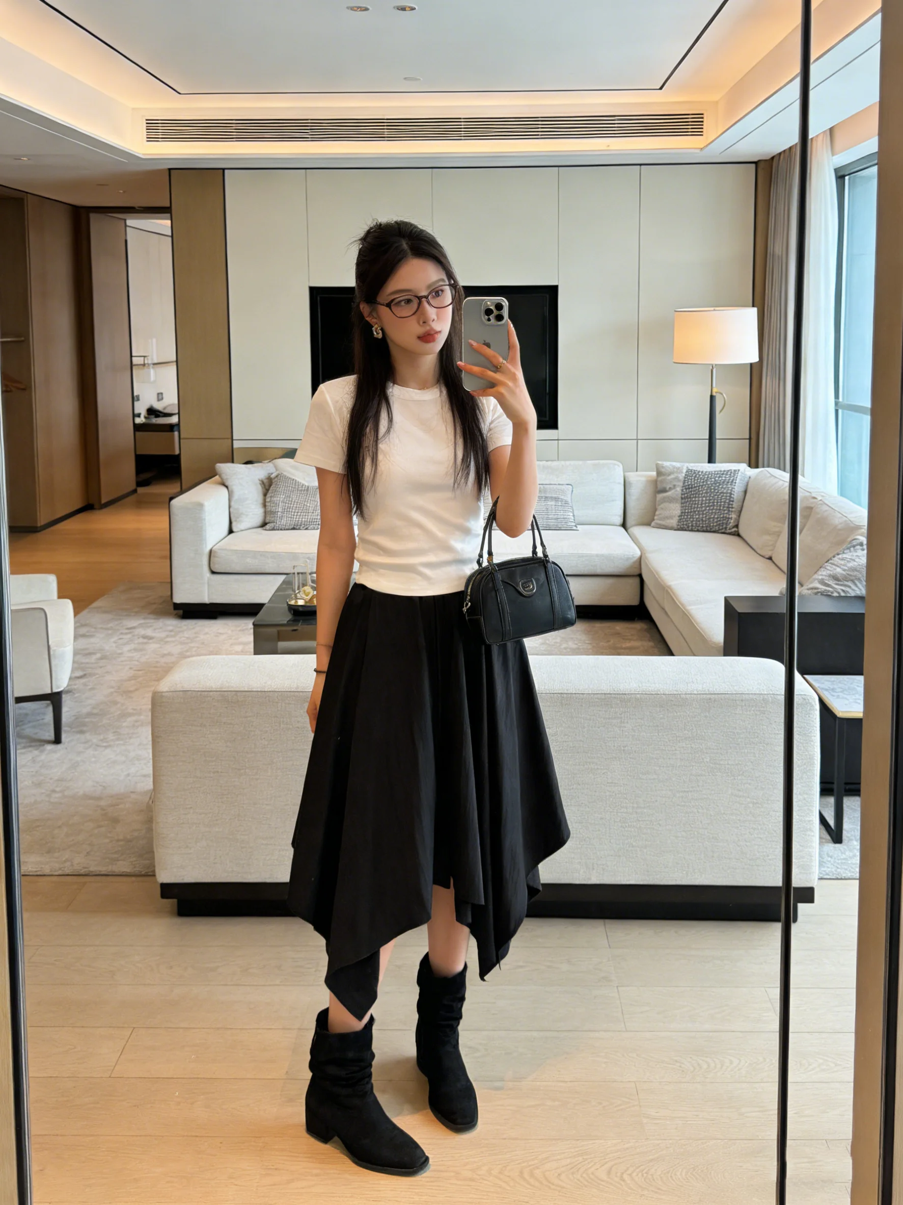 

Асимметричная юбка А-силуэта с высокой талией, приятная к телу, в городском стиле, универсальная, для повседневной носки, с высокой эластичностью, в корейском стиле