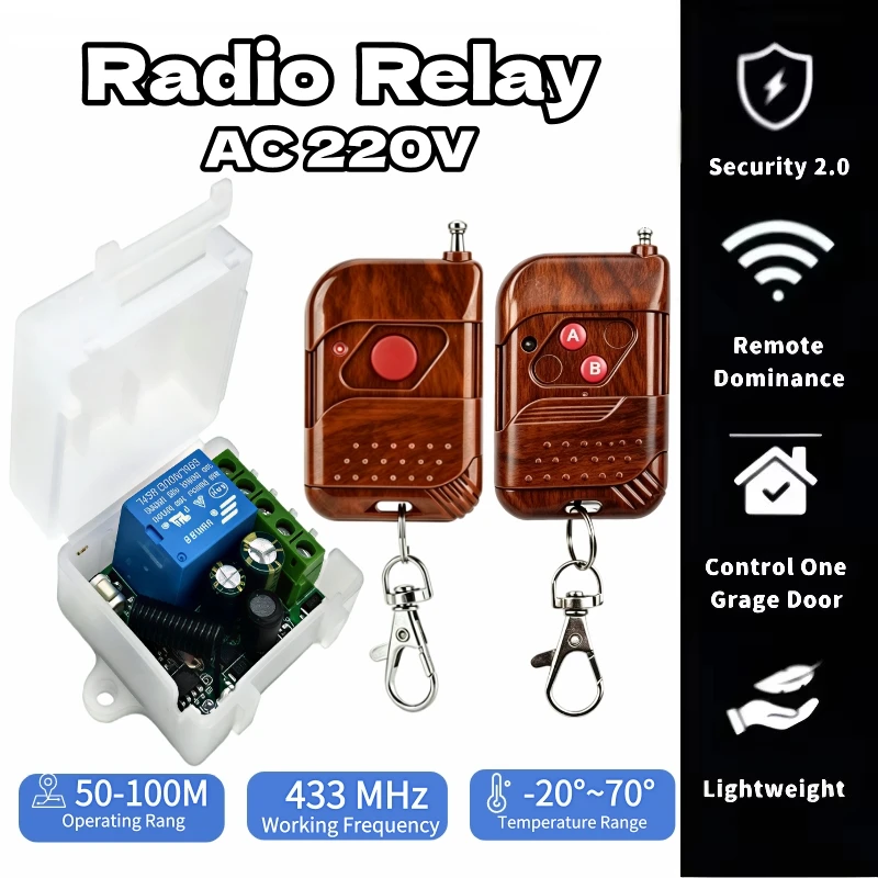 AC90V-256V Wireless Remote Control Light Switch 10A 1CH Access Lock Remote Power Switch Single Circuit Breaker 433MHz Set