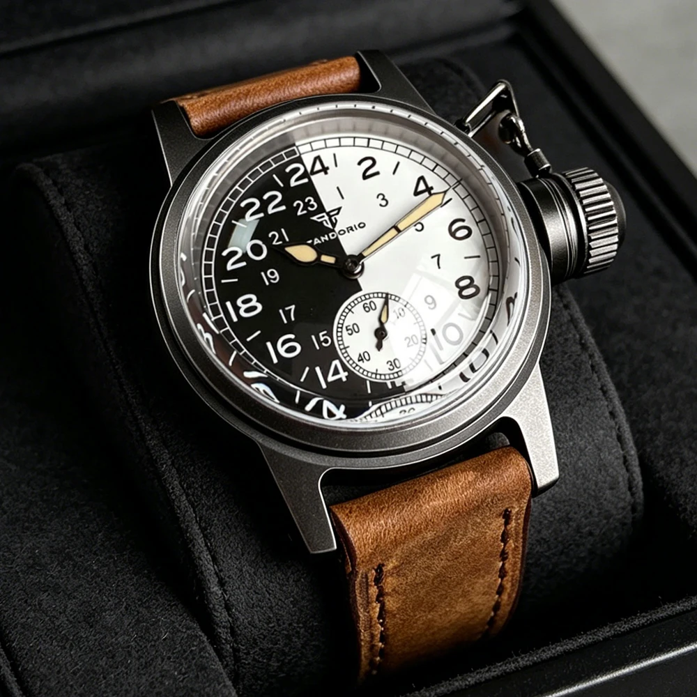 

Black Tandorio 36mm Diving Mechanical Retro Watch White ST1701 Automatic Frogman Sandblasted Case Military Wristwatch Men