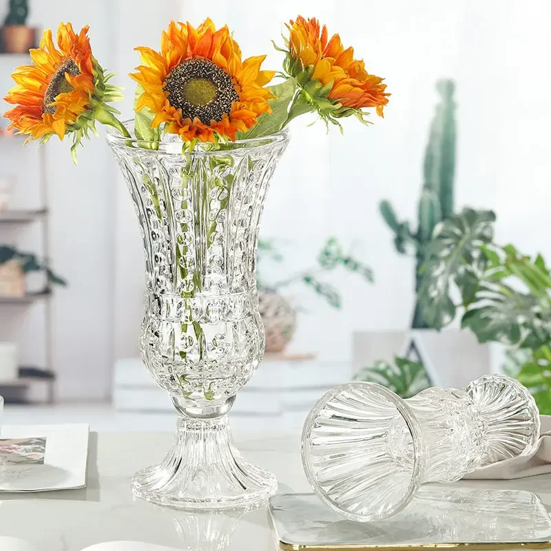 

CL simple relief large tall glass vase transparent living room flower arrangement hotel wedding wind lamp ornament