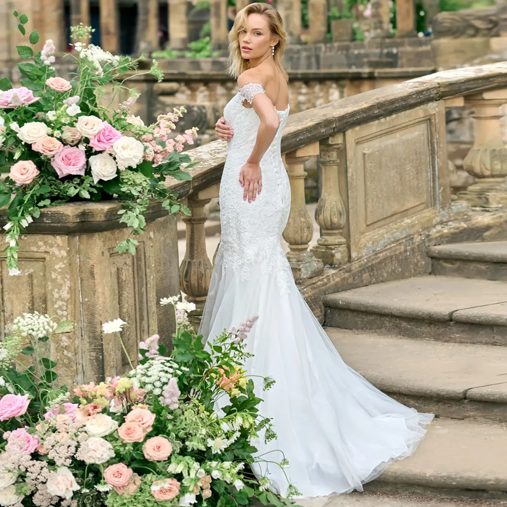 Русалка с открытыми плечами Свадебные платья без рукавов Аппликация на шнуровке Свадебные платья для взрослых Индивидуальные иллюзии с открытой спиной Vestidos De Novia