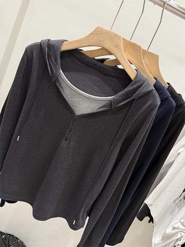 Hooded Base Layer Long Sve Sweatirt Spring Autumn Thin Casual T-irt Small Size Inner Wear Layered Hoodie Top
