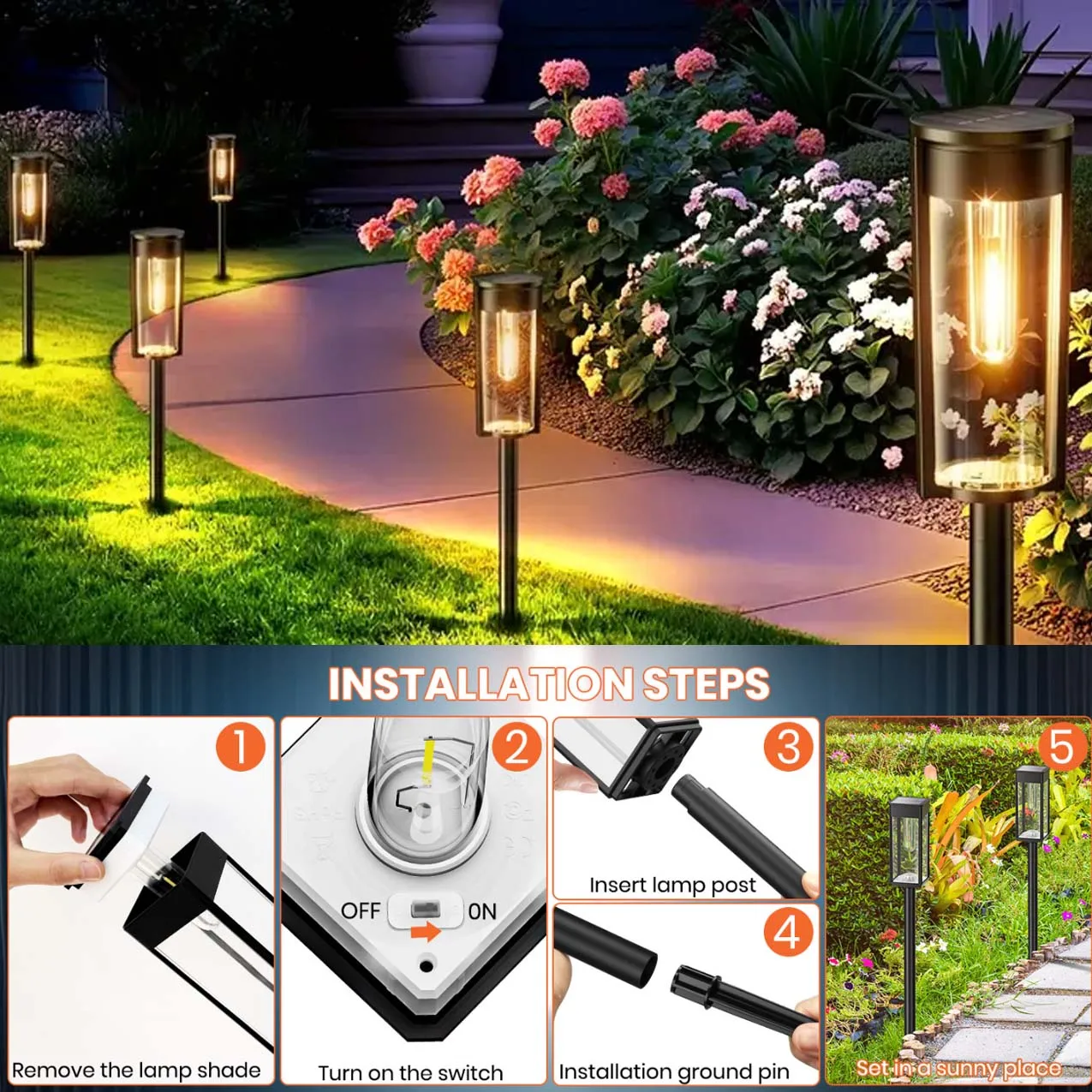 2-8 قطعة الشمسية في الهواء الطلق خيوط التنغستن مقاوم للماء التوصيل الأرضي الحديقة فناء مصباح إضاءة المناظر الطبيعية حديقة فيلا ديكور ريفي #4