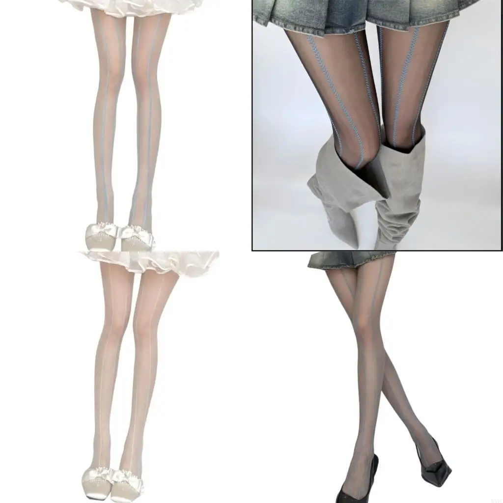 

L5YC Slimming Vertical Striped Sheer Tights Stockings For Women Control Top Jacquard Wheat Pantyhose Leggings