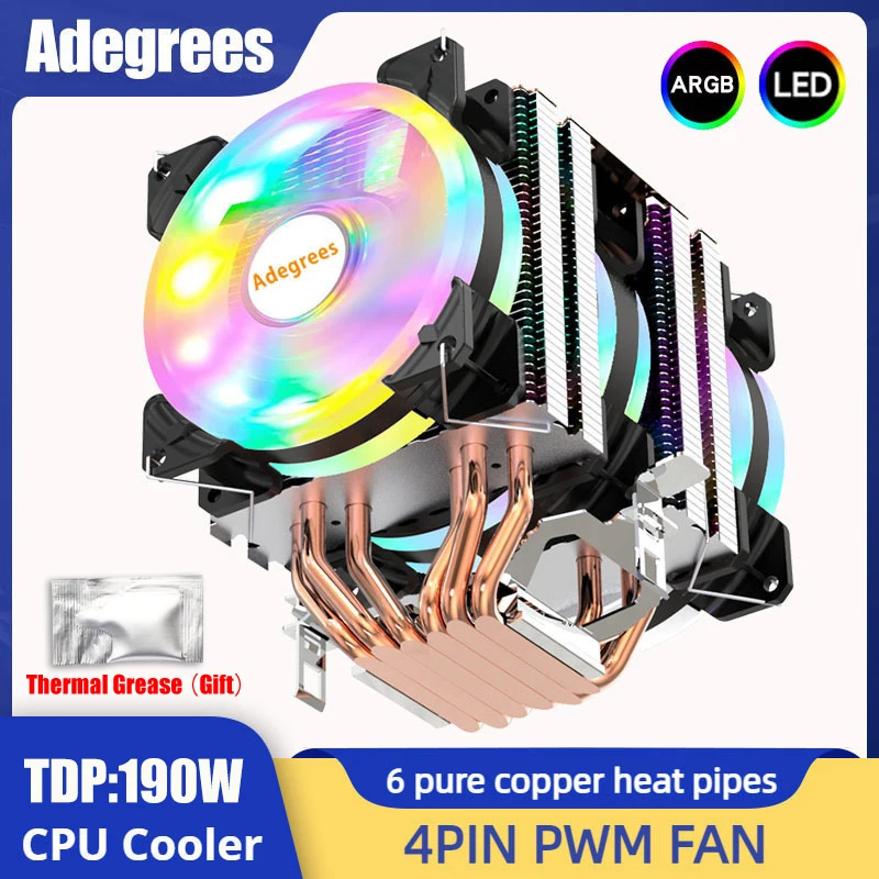 CPU Cooler 6 Heatpipes ARGB 4PIN PWM Processor Cooling Fan For Intel LGA 1151 1156 1200 1700 2011 X99 AM3 AM4 Silent PC Radiator