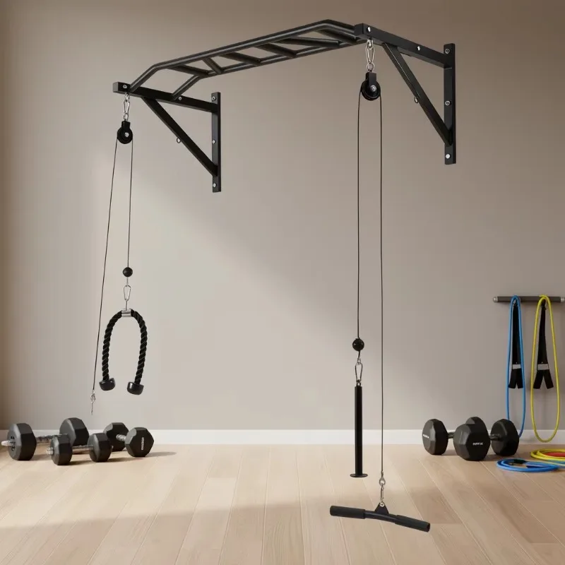 Heavy-duty steel wall-mounted unisex pull-up system with cable fittings for home gym training