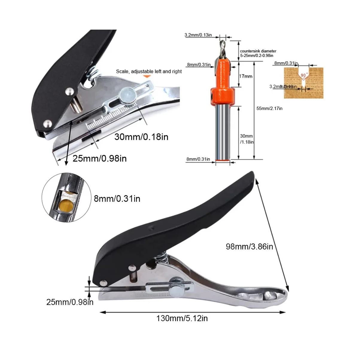 Single Hole Punch 5/16 Inch-8mm Heavy Duty Hole Puncher Paper Punch Portable Hand Held Long Hole Punch for Paper Cards