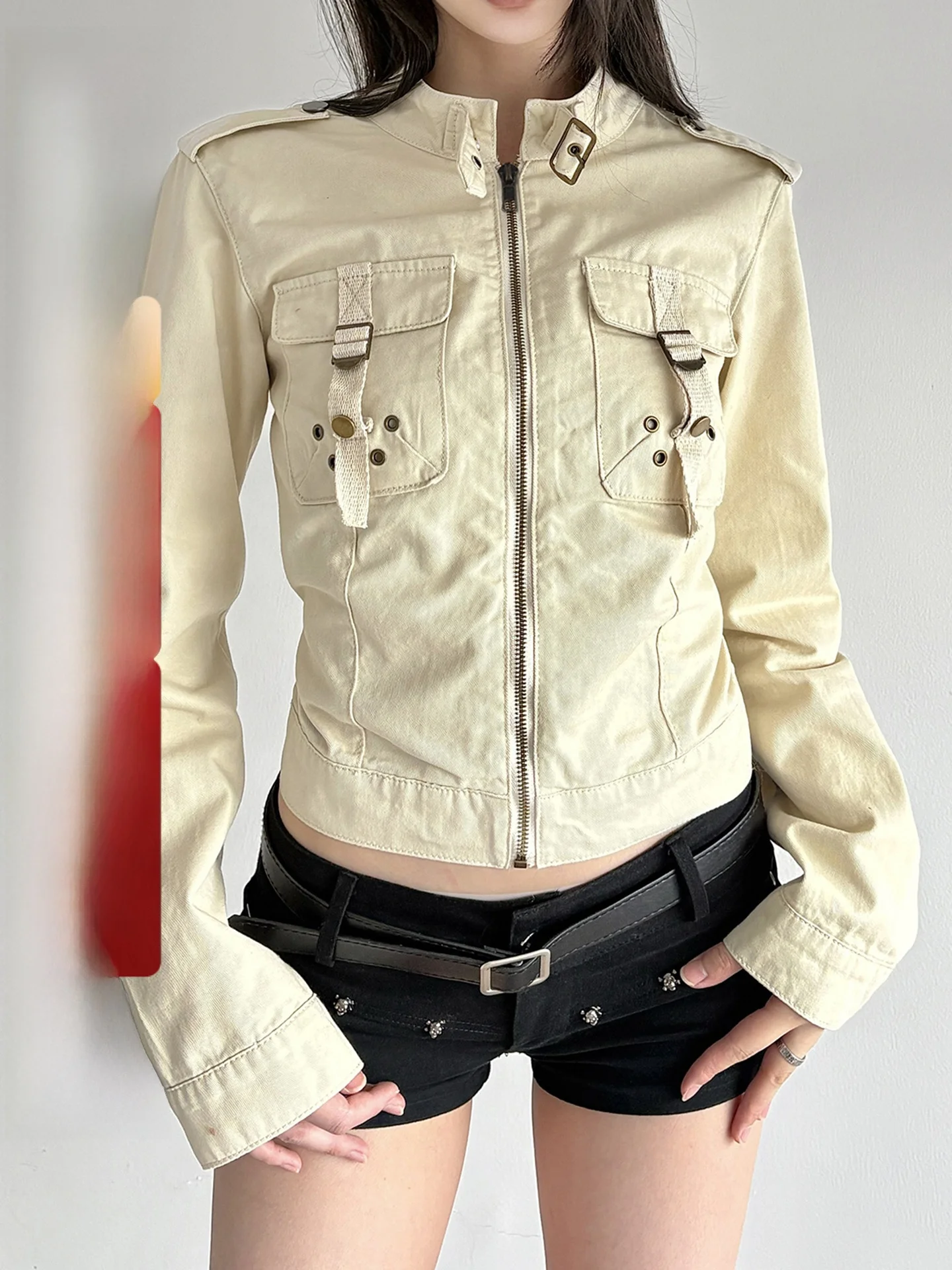 

WEEKEEP American Street Sle женское джинсовое пальто Jaet Long Sve на молнии однотонное универсальное повседневное пальто с воротником-стойкой...