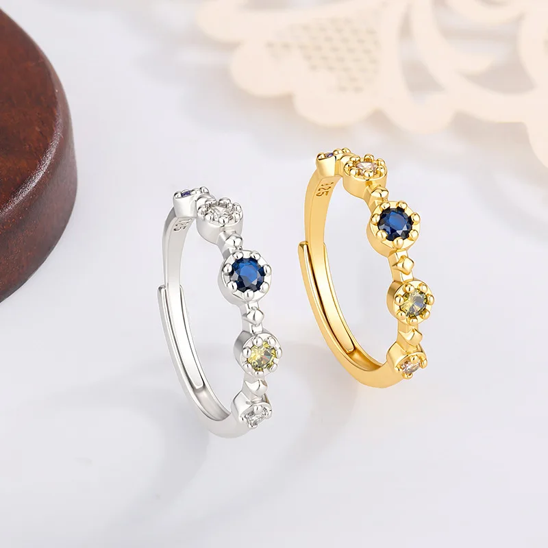 PANJBJ 925 Sterling Silver Flower Colorful Stone Rings For Women Simple Trendy Retro Anillos Party Gifts Accessories
