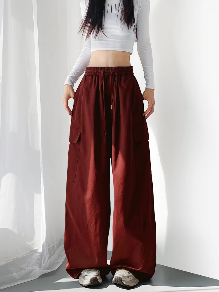 

American Sle Loose Fit Cargo Pants Women plus Size Autumn New Sle ket Design High Waist Wide Leg Pants for Plump Girls