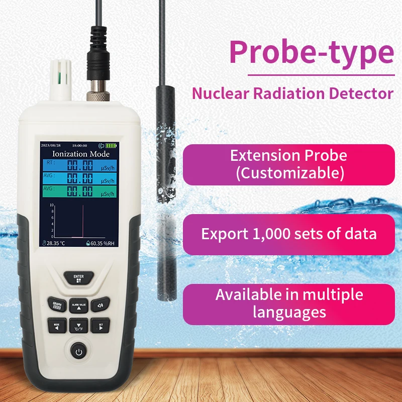 Multi-Function Radiation Dosimeter Beta Gamma X-Ray Tester & Alarm and Probe for Home Well Water Fish Tank Seafood Alert Check