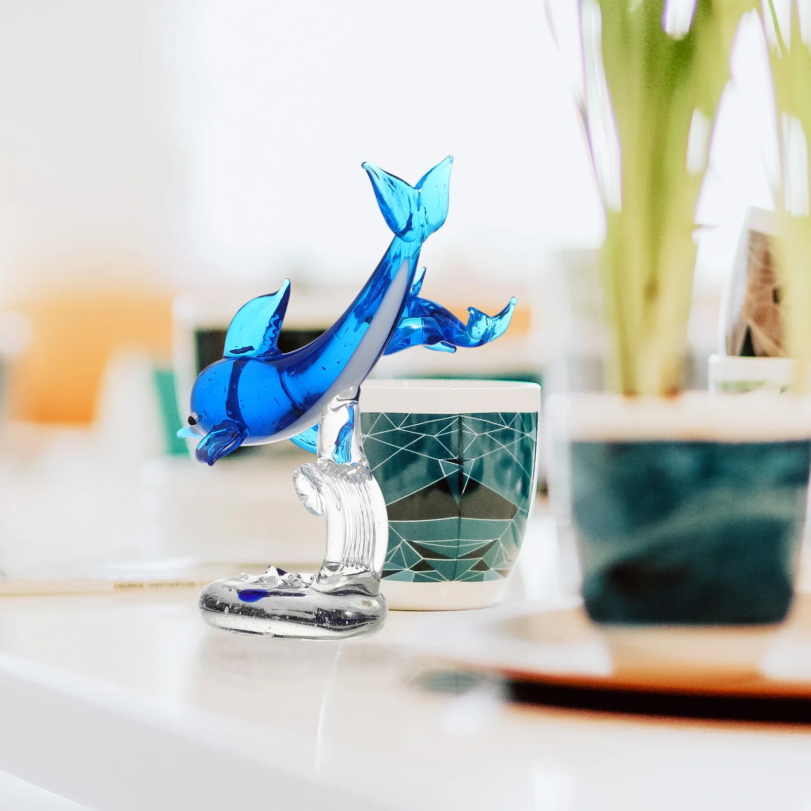 

Decorations Dolphin Statue Mother Christmas Gifts Sea Animal Tabletop Ornament Glass s